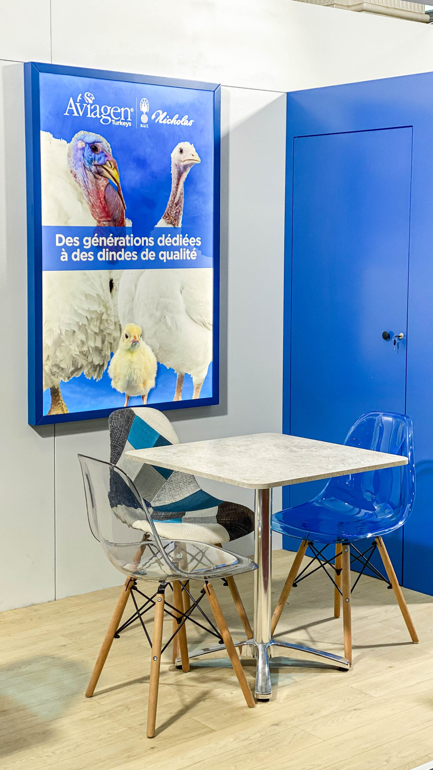 Hidden storage room integrated into Aviagen Turkeys booth for organization during exhibition