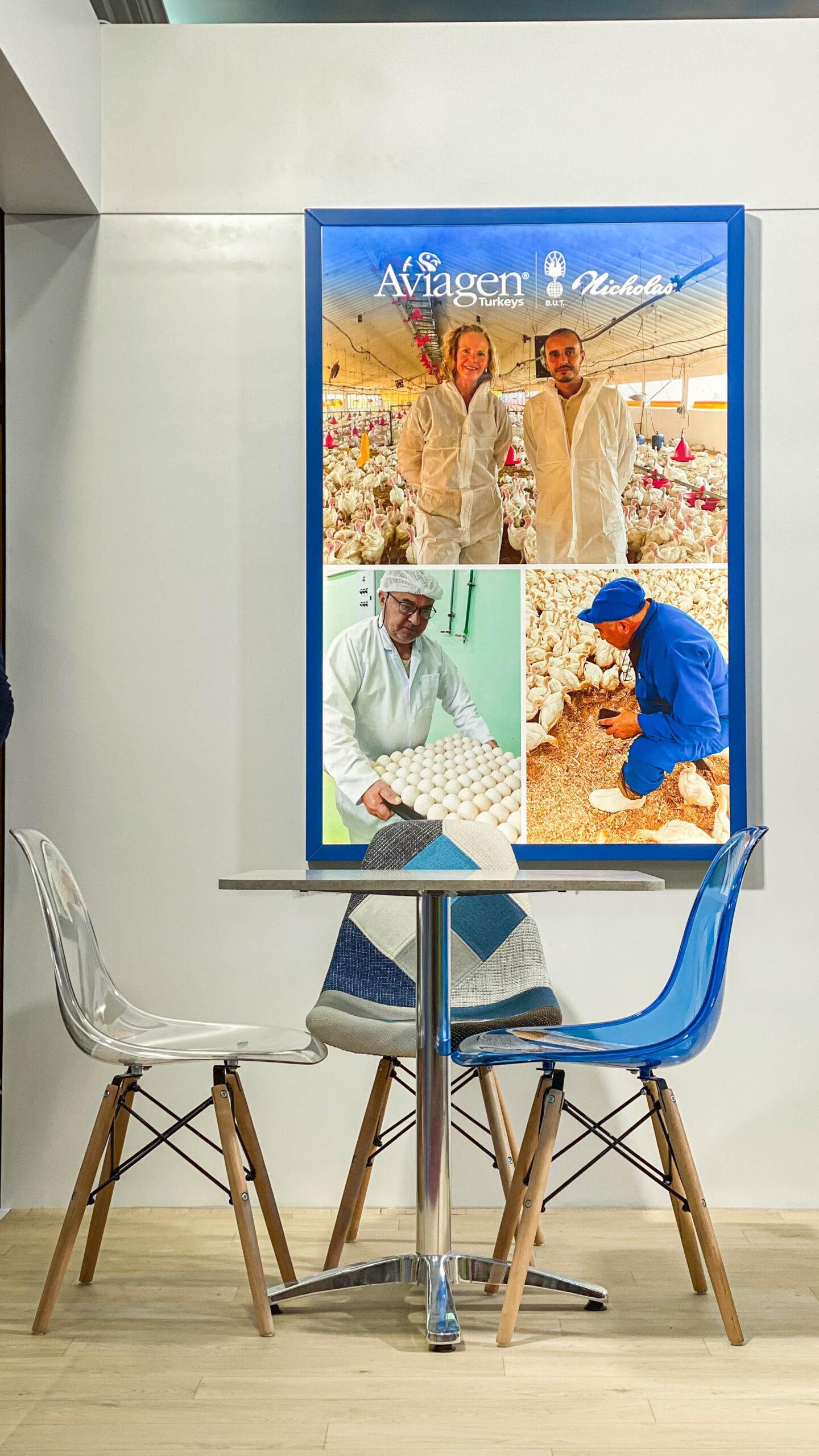 Close-up of materials, finishes, and branding elements used in Aviagen Turkeys stand design