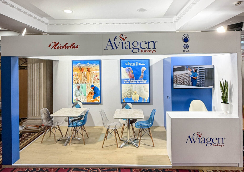 Wide view of Aviagen Turkeys exhibition stand at PAMED EXPO 2026 in Medina Expo Center, Yasmine Hammamet, Tunisia