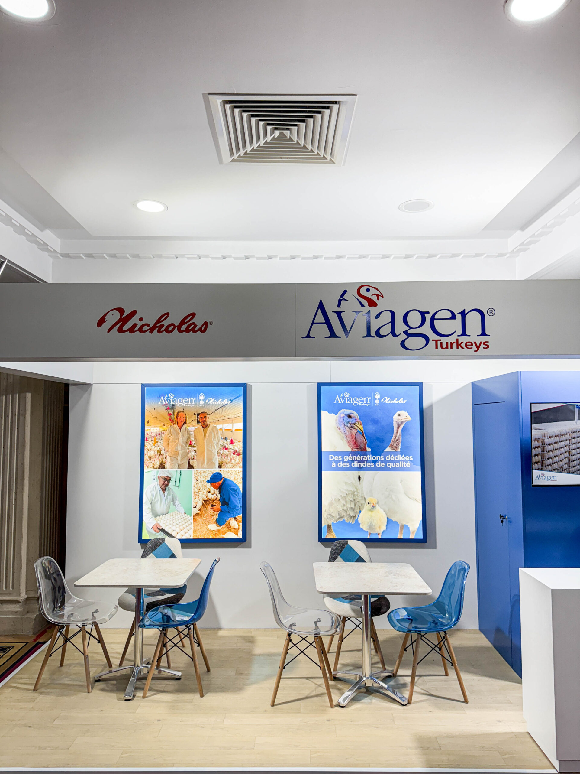Aviagen Turkeys stand with open two-sided layout designed to attract visitors and improve flow at trade show